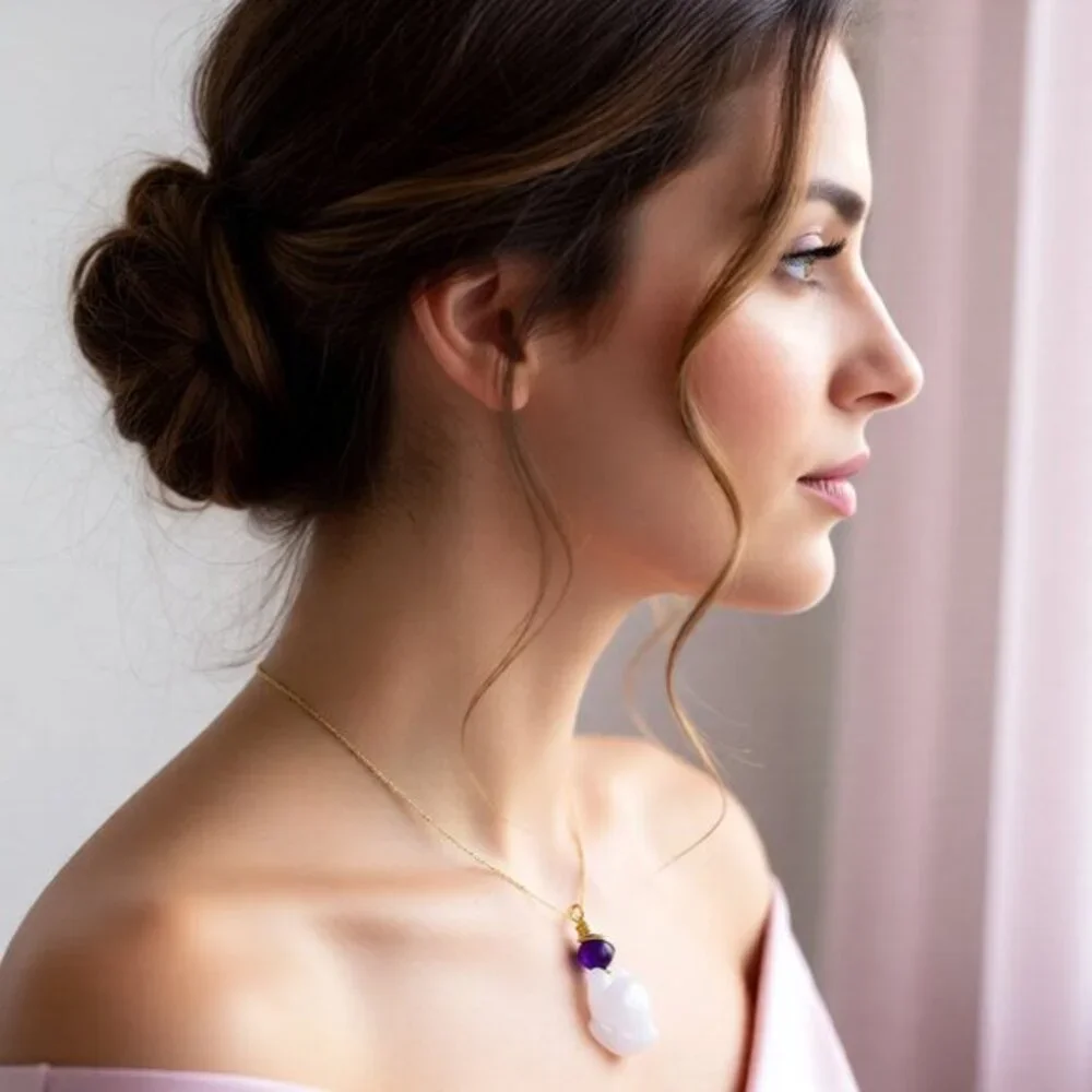 Handmade: Rose Quartz + Purple Agate Fox Spirit Pendant! Kitsune Spirit Guide